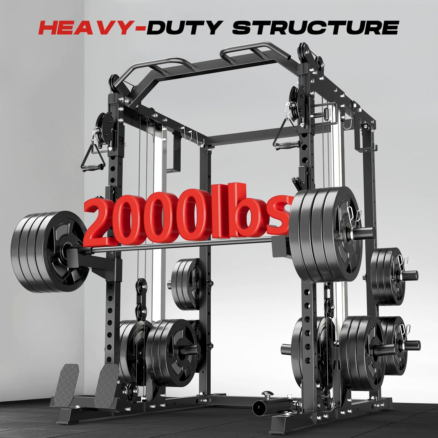 Roygym 2000LBS Power Cage, Power Rack with Cable Crossover System, All-in-One Squat Rack with Dual Independent Pulley System for Home Gym, Black
