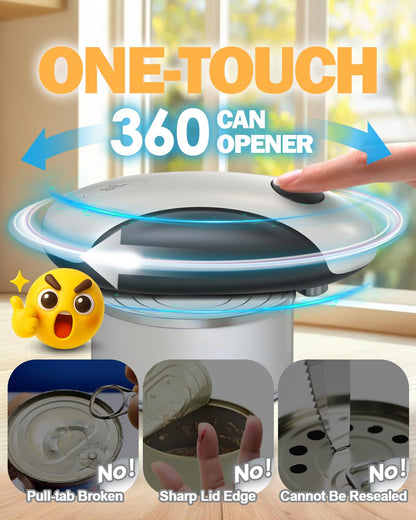 Electric Can Opener, One Touch Safety Automatic Can Opener - Easy Smooth Edge Hands Free, Battery Operated Openers Fits Most Cans, Ideal for Seniors People with Weak Hands & Arthritis