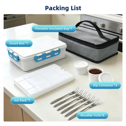 Chilled Snack Box Container with Ice Pack, Portable Travel Food Containers with Lids, Keep Cheese and Fruits Remained Fresh for Hours, Divided Serving Tray for Family Road Trip Beach Picnic(White)