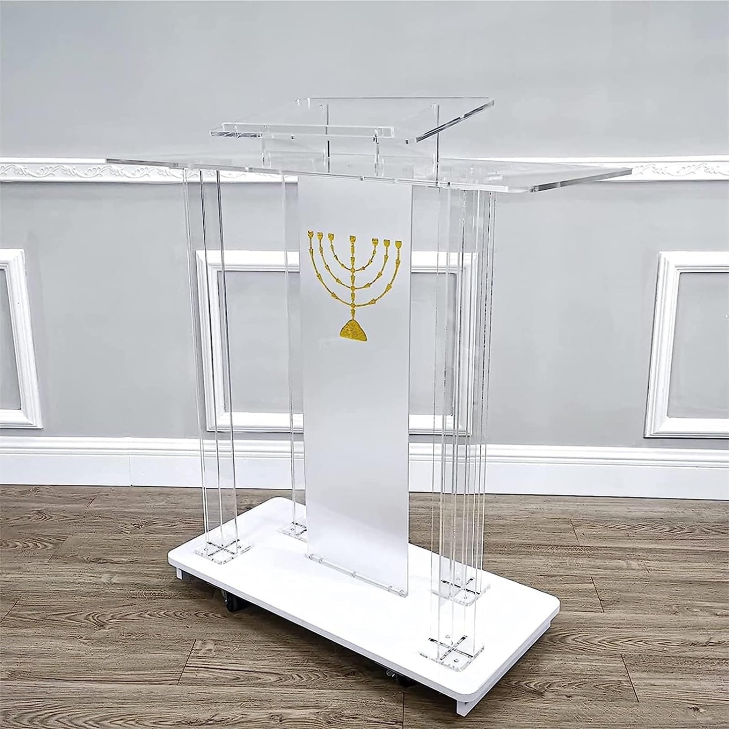 DHXIAMZ Acrylic Lectern Podium Stand with Wheels for Church School Hotel Wedding Speech