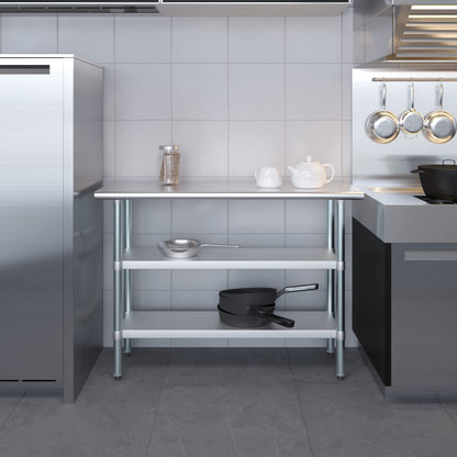 18" X 48" Stainless Steel Table with 2 Shelves | Commercial & Residential Kitchen Laundry Garage Utility Bench | NSF Metal Prep Table