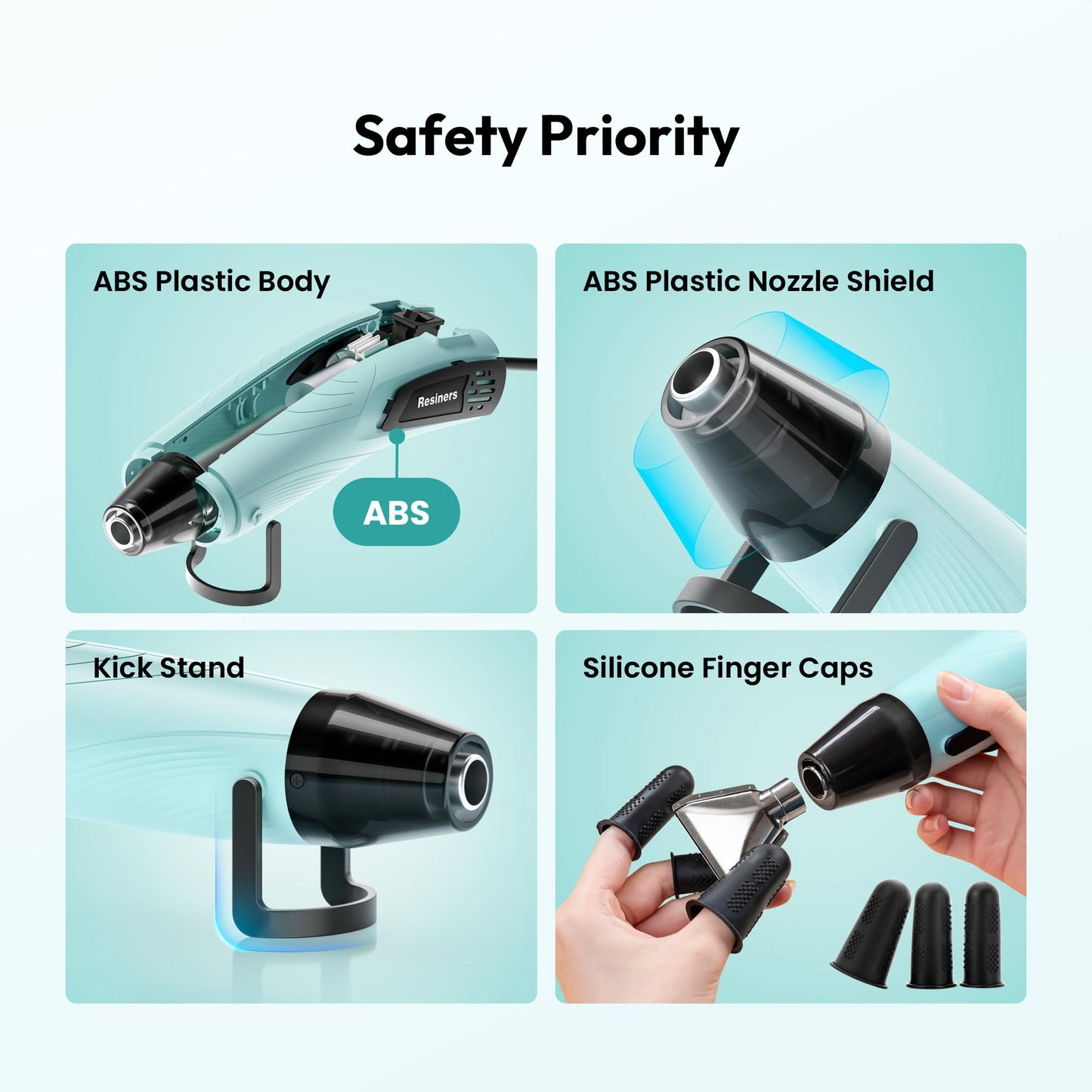 Resiners Heat Gun for Resin, 350W Fast Heating Dual Temp Heat Gun (482°F~662°F) with 3 Nozzles & 3 Silicone Covers, 4.9Ft Long Heat Gun for Bubble Remove,Vinyl Shrink Wrap,Candle Making,Epoxy Resin