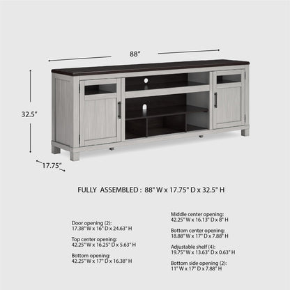 Signature Design by Ashley Darborn Farmhouse 88" TV Stand for TVs up to 101" with Adjustable Shelves, Cabinets, Cord Openings and Fireplace Option, Light Gray & Dark Brown