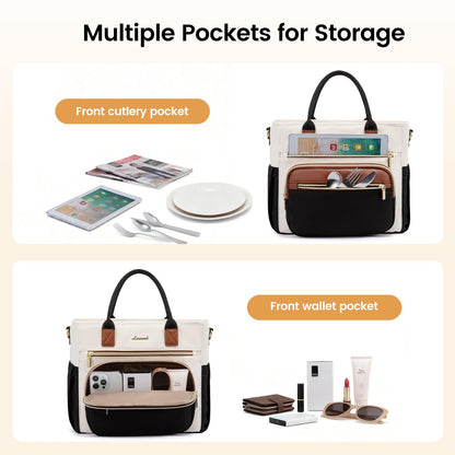 LOVEVOOK Insulated Lunch Bag Women,Wide Opening Adult Lunch Box Women,Large Leakproof Cooler Bag for Work Picnic Beach Family College,Lunch Teacher Tote Bag with Adjustable Shoulder Strap Cup Holder