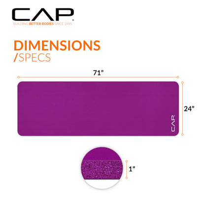 CAP Barbell 1-Inch High Density Exercise Yoga Mat with Strap | Multiple Colors