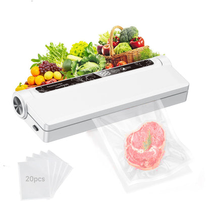 Vacuum Sealer Machine for Food, 75KPA Strong Suction, Moist/Dry Modes, 20 Vacuum Seal Bags for Food, Digital Countdown Timer, Compact Lightweight,with Starter Kits(White)