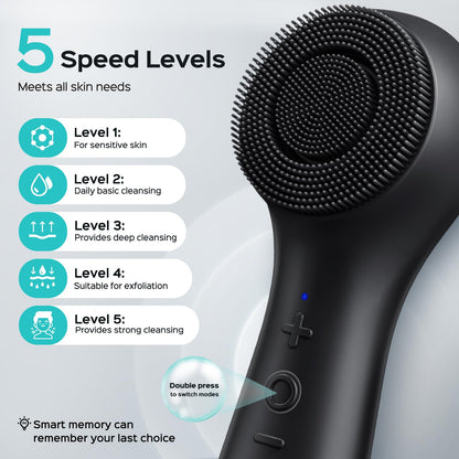 COSLUS Face Scrubber Facial Cleansing Brush: 2 in 1 Spin and Vibration Patented Tech, Silicone Electric Exfoliator Scrubber with Automatic Foaming, Waterproof Face Cleanser Brush for Men and Women