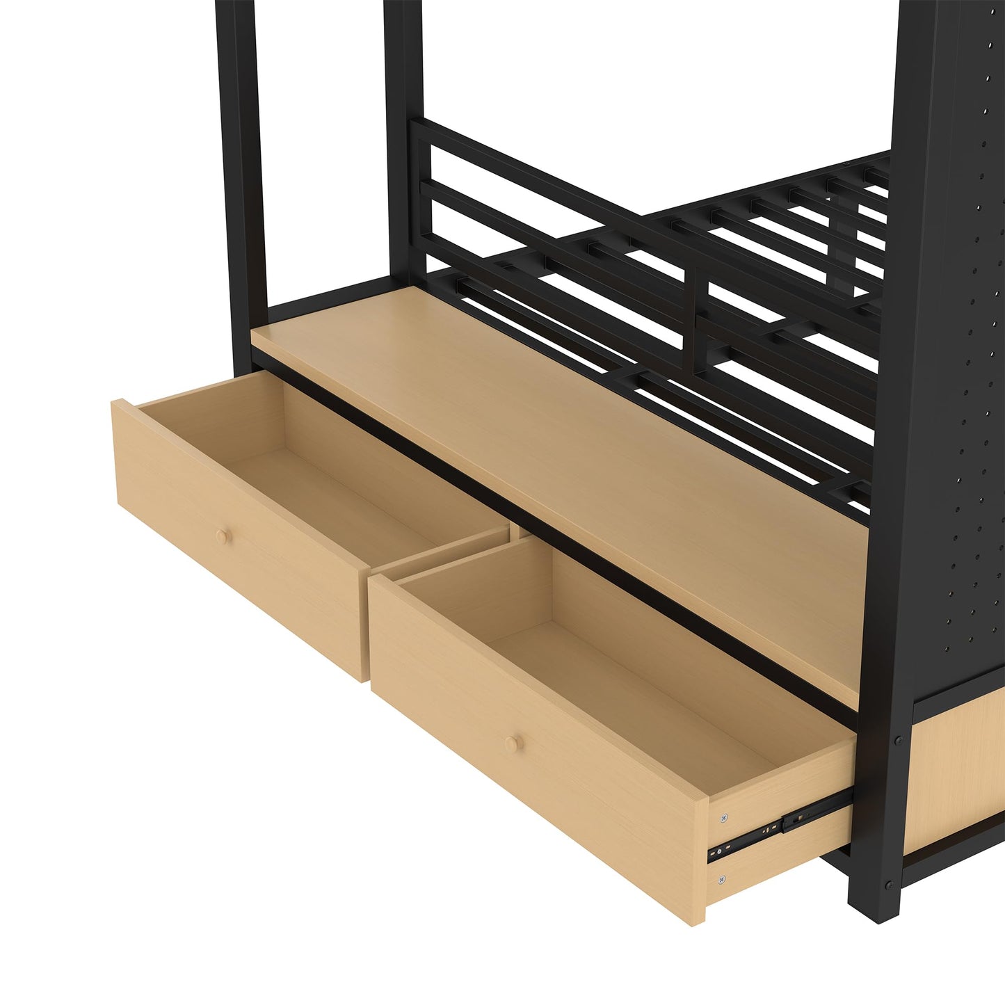 Bellemave Queen Over Queen Metal Bunk Bed with Storage Drawers and Shelves, Heavy Duty Bunk Beds with Pegboard and Coat Rack for Kids, Adults,Black