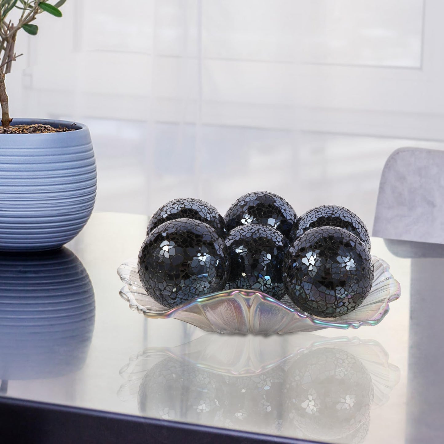 Hiziwimi 6Pcs Decorative Ball for Bowls, 8cm/3.15inch Mosaic Glass Centerpiece Decoration Balls Mirror Glass Ball Fillers for Home Decor Dining Tables Wedding Party (Black)