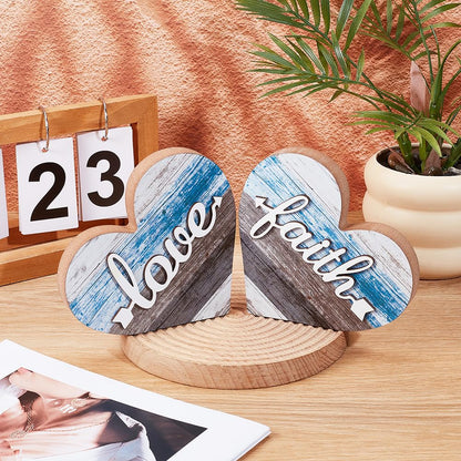 GORGECRAFT 2Pcs 2 Styles Small Wooden Heart Decor Rustic Farmhouse Table Centerpieces Love Faith Sign Table Decoration for Dining Room Shelf Housewarming Gifts Bedroom Office New House