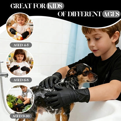 Xandoval Kids Disposable Gloves for 4-8 Years, 5Mil Small Black Nitrile Gloves for Work, Cleaning, Cooking, Gardening，Latex-Free and Powder-Free(XS,100PCS)