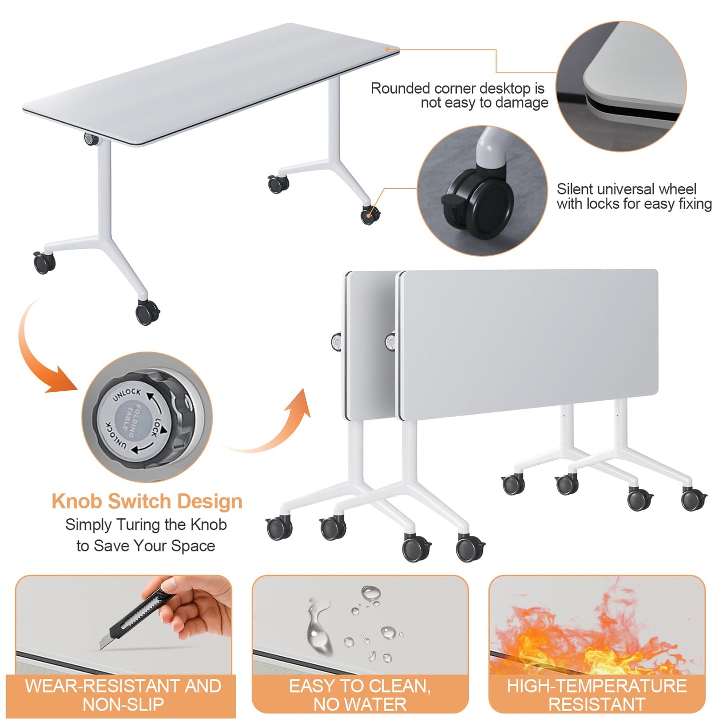 rzoizwko Modular Folding Conference Room Tables with Wheels, Flip Top Training Table System for Office & Classroom, Mobile Joinable Meeting Desks for Seminar & Collaboration Spaces