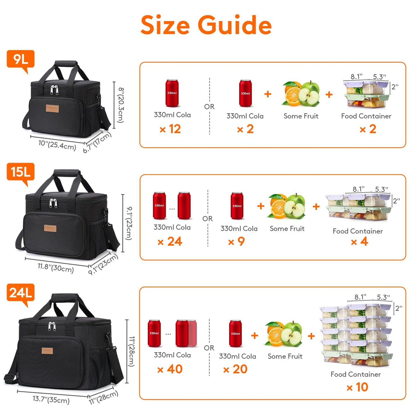 Lifewit Large Lunch Bag, Insulated Lunch Box, Soft Cooler Cooling Tote for Adult Men Women, Black 24-Can (15L)