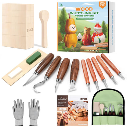 IMYMEE Wood Whittling Kit for Beginners-Complete Whittling Set with 4pcs Wood Carving Knives & 8pcs Basswood Wood Blocks-Perfect Wood Carving Kit Set-Includes Wood Carving Tools for Adults and Kids