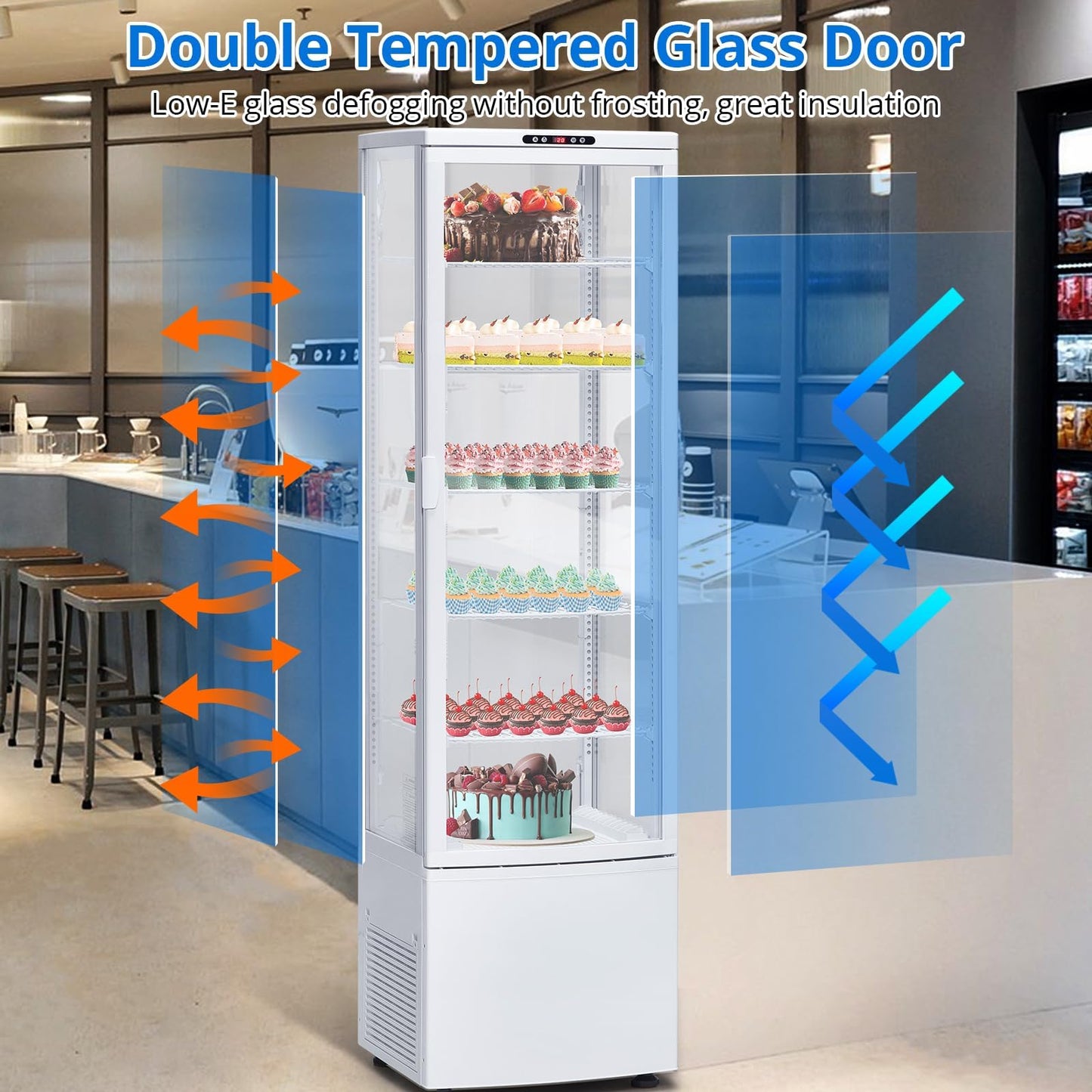 IDEALHOUSE Countertop Refrigerator, 10.9 Cu.Ft. Pastry Display Case for Bakery with LED, Frost-Free, Sliding Door, Commercial Fridge Display Case for Cafe and Restaurant, 5-Tier Design, White