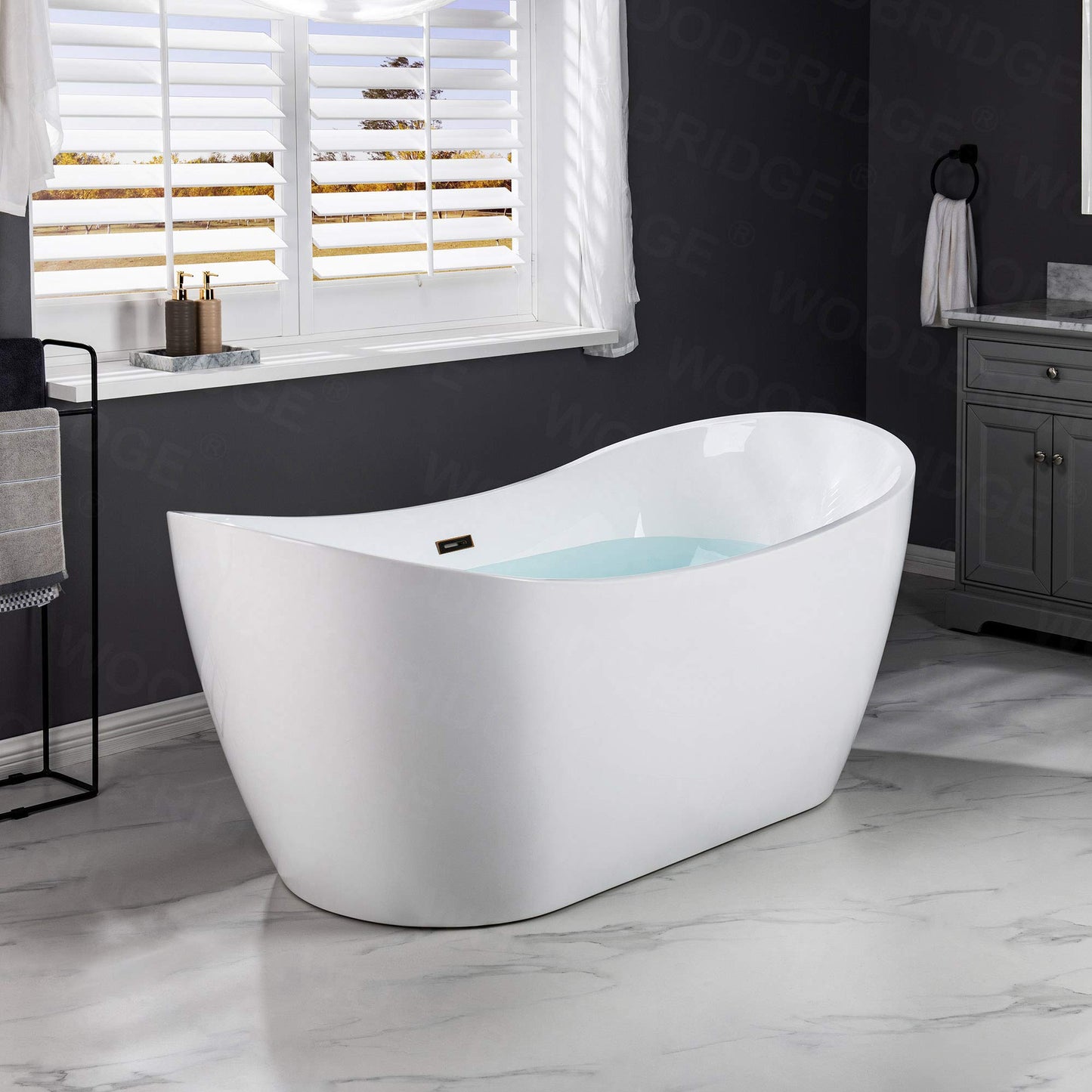 WOODBRIDGE 71" Acrylic Freestanding Bathtub Contemporary Soaking Tub, White Acrylic (Oil Rubbed Bronze Drain/Overflow),B0017 ORB Drain &O