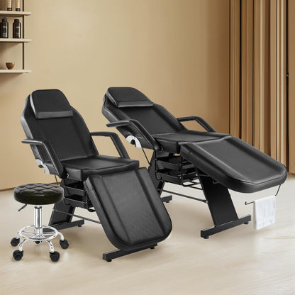 KIIUMI Tattoo Chair for Client, Esthetician Facial Bed with Hydraulic Stool, Lash Massage Table with 2-Tray, Multi-Purpose Black Lash Bed for Artist Spa Salon Beauty Equipment, Black