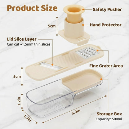 2Pcs 3 in 1 Mini Garlic Grinder, Multifunctional Garlic Grater Ginger Vegetable Chopper, Handheld Kitchen Gadget with Container & Safety Guard for Camping Picnic Cooking