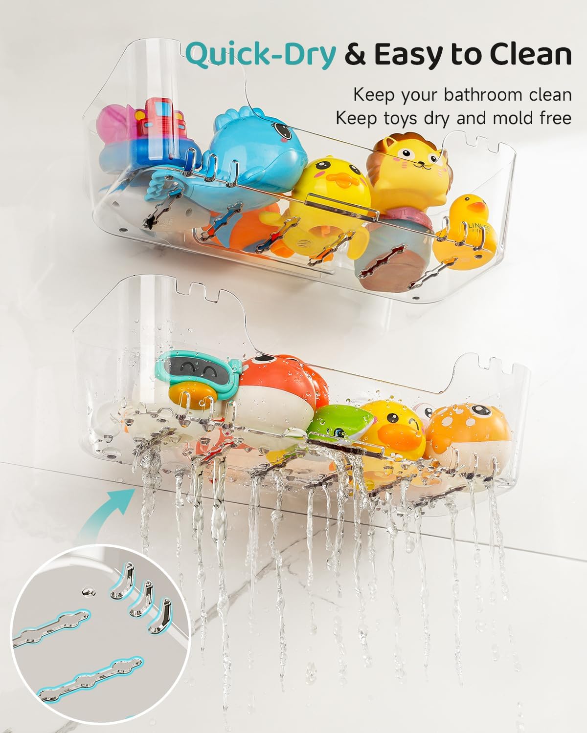 4 Pack, 4 Pack) Bath Toy Storage Organizer Transparent Bath Toy Holder with Drain Holes, Durable Plastic Bathtub Toy