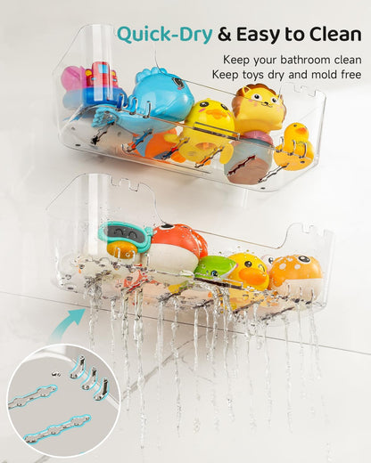 4 Pack, 4 Pack) Bath Toy Storage Organizer Transparent Bath Toy Holder with Drain Holes, Durable Plastic Bathtub Toy