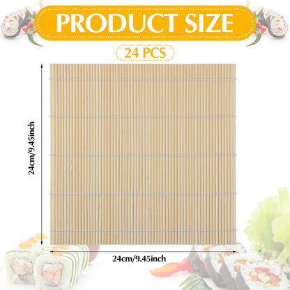 Hoolerry 24 Pcs Sushi Mat Bulk Bamboo Sushi Making Roller Non Stick Square Rolling Mat for Home Party Supplies, 9.5" x 9.5"