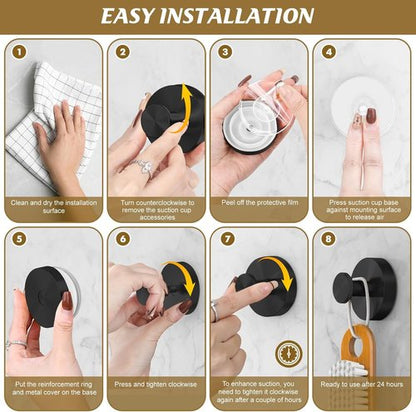 BKV Suction Cup Hooks - Removable Shower Hooks for Glass Windows | 4 Pack (Black) - Ideal for Bathrooms