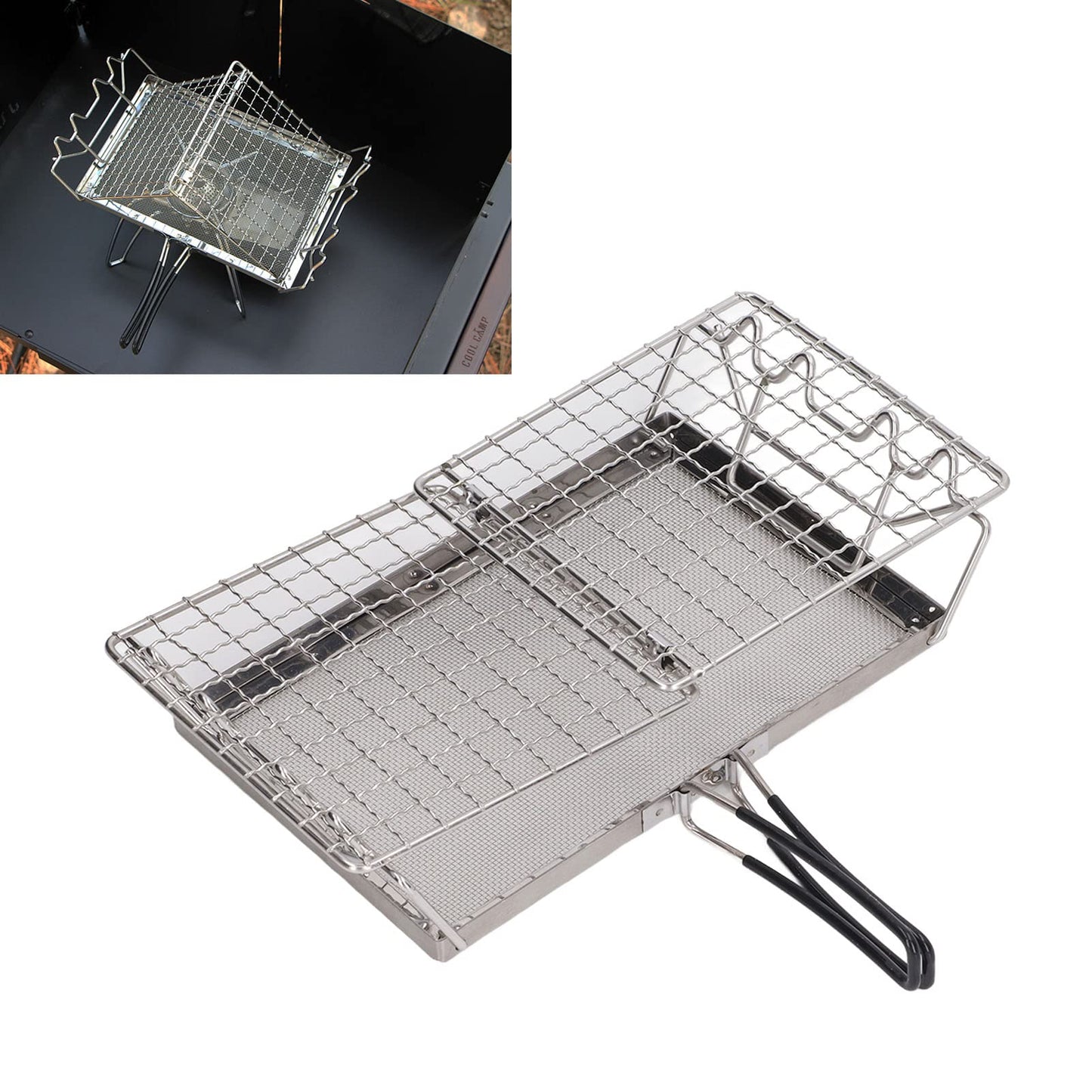Topyond Portable Stainless Steel Camping Stove Toaster, Folding Outdoor Toaster Rack Holder Stable Structure with Handle for BBQ Camping Picnic