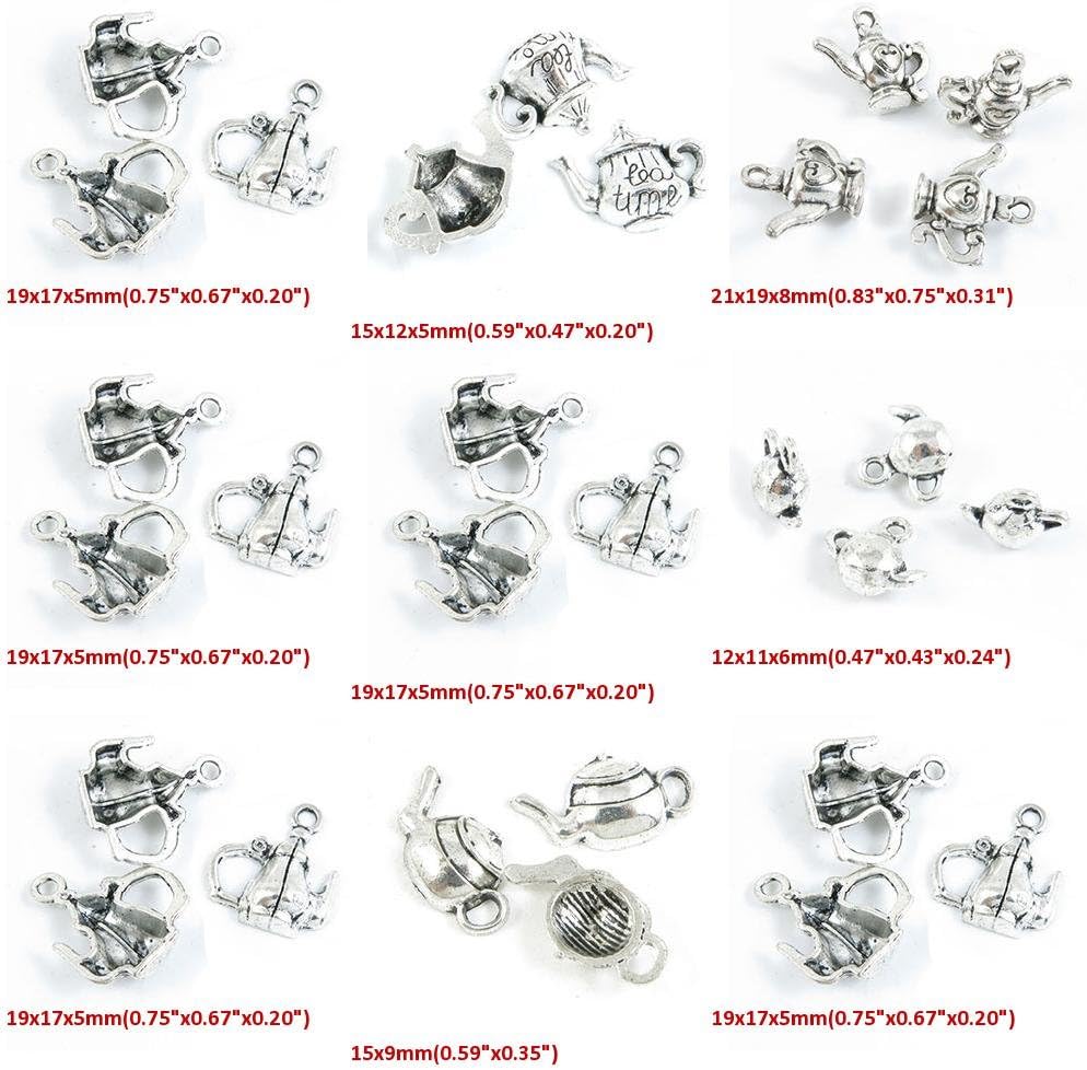 29 Pieces Antique Silver Tone Jewelry Making Charms - Teapot, Tea Kettle, Pot & Wine