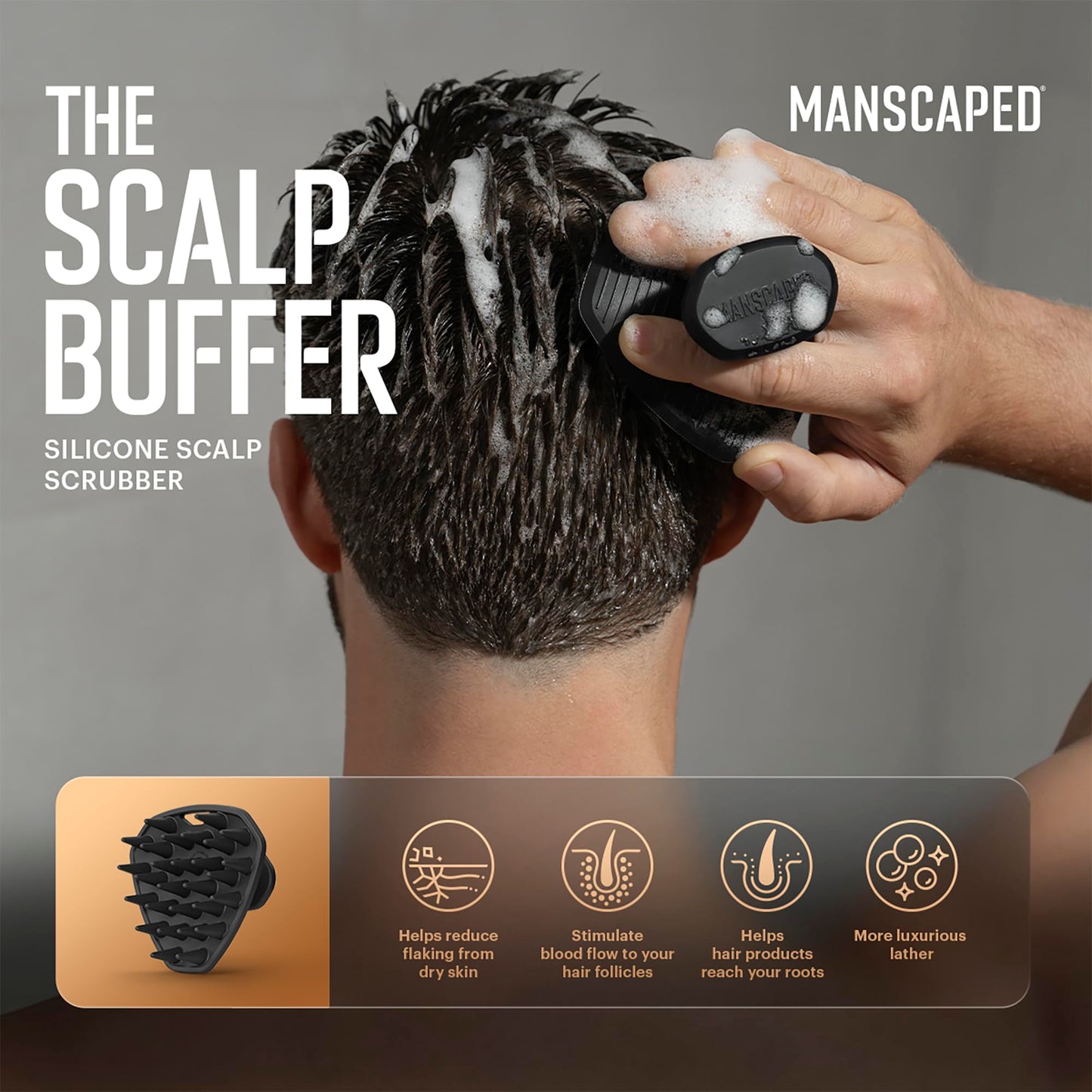 MANSCAPED® The Face Buffer - Men's Silicone Face Scrubber for Nourishing, Deep Cleaning & Exfoliating Your Skin, No-Slip Suction Cup Handle, Gentle Face Massage, 1-Pack