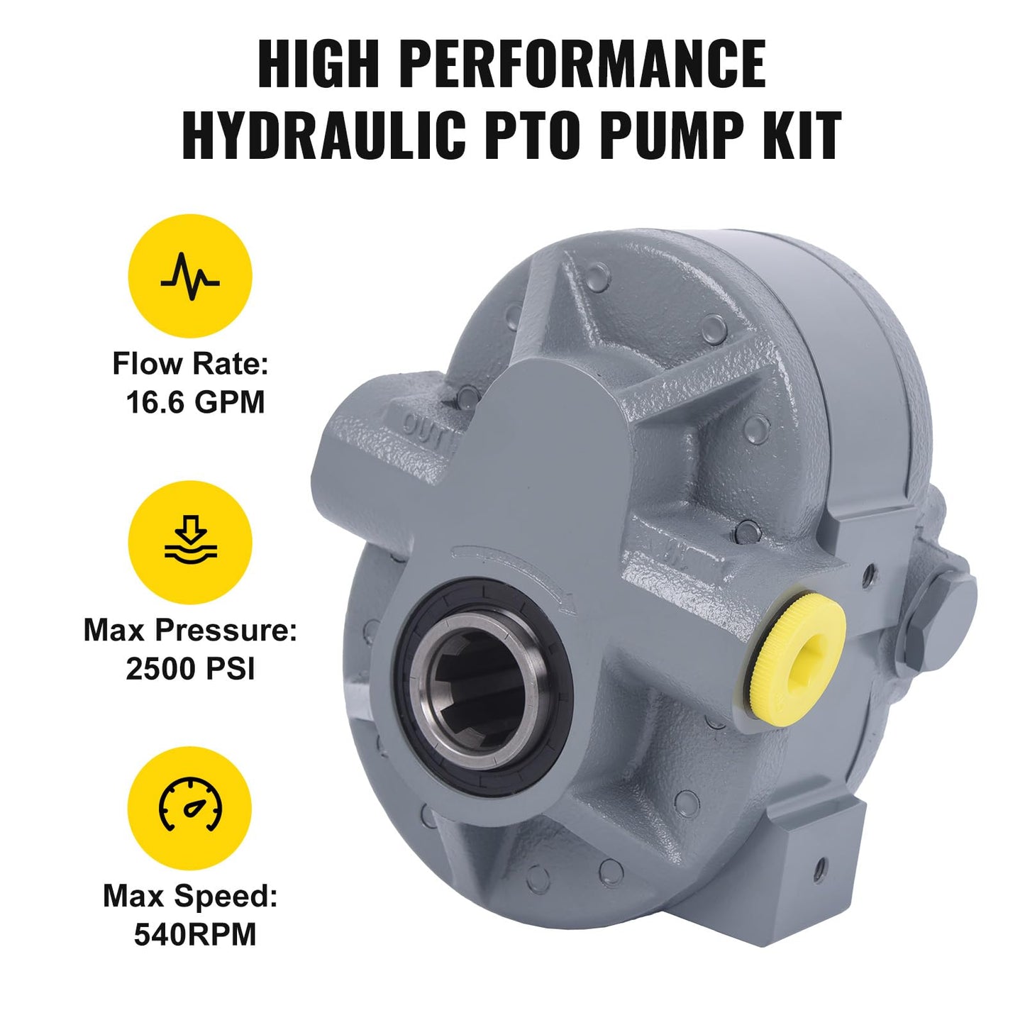 Hydraulic PTO Pump 16.6 GPM, Hydraulic Motor 540RPM 2500PSI, Hydraulic Power Take Off Pump SAE 16" Inlet and SAE 12" Outlet for Dump Trailer, Log Splitter and Scissor Lift