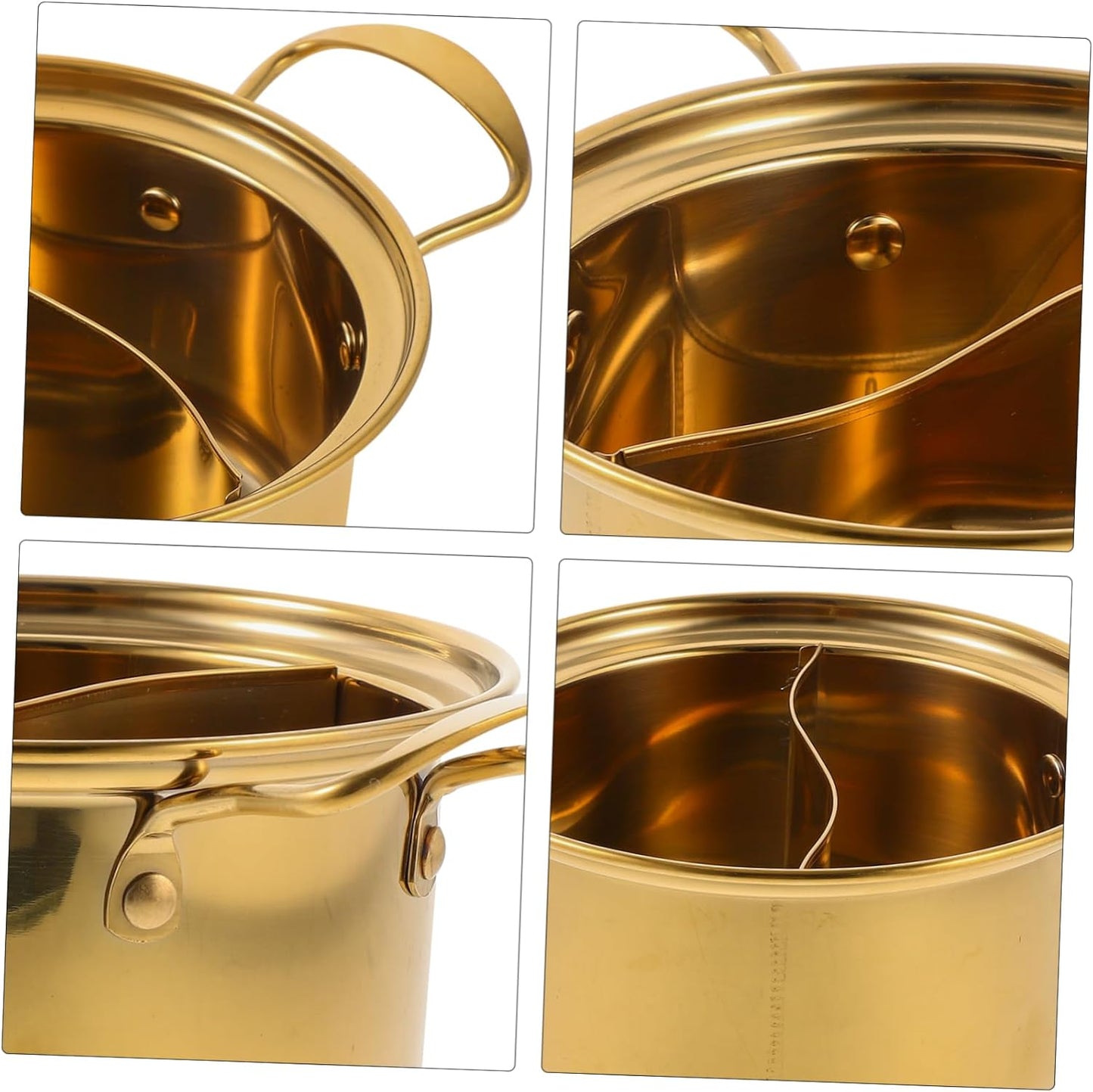Golden Stainless Steel Small Hot Pot with Divider, Individual Cooking Pot for Noodles, Milk