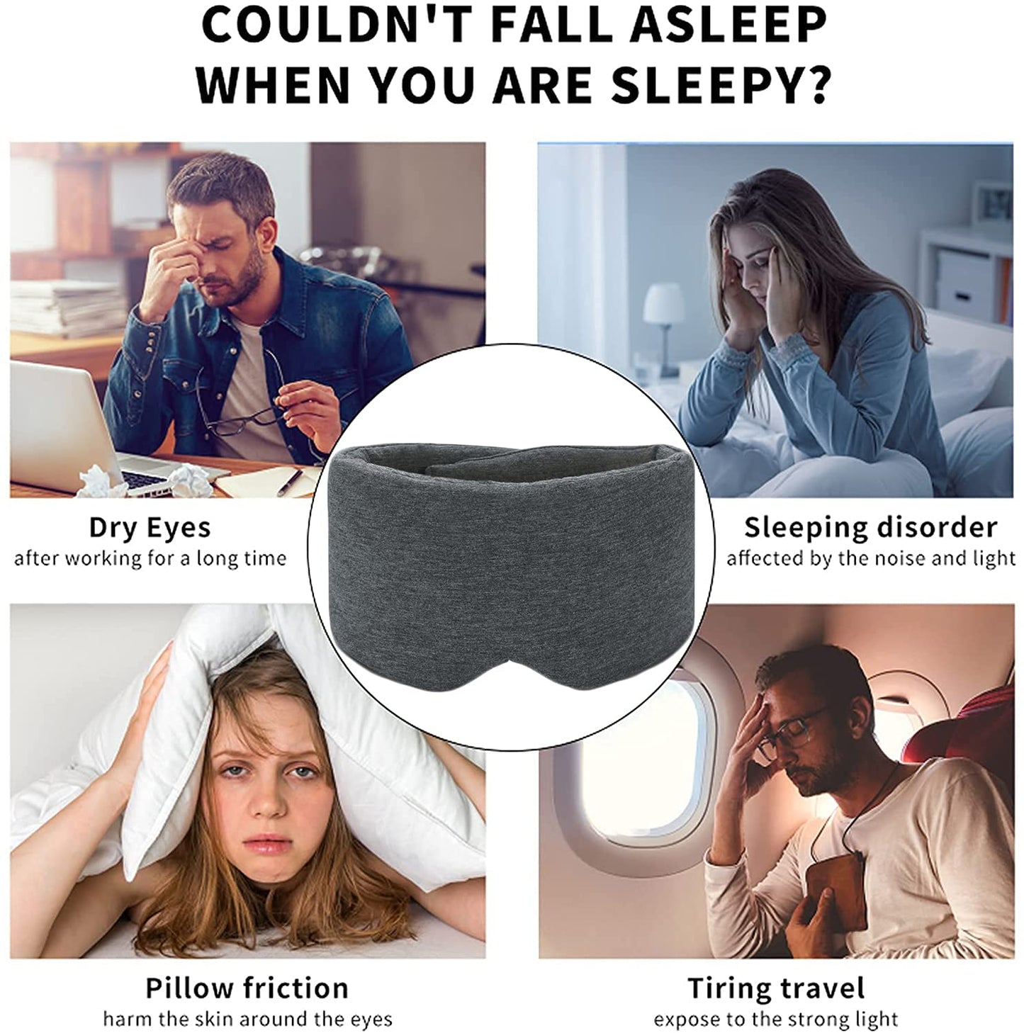 Sleep Mask for Men Women,100% Cotton Sleep Eye Mask with Fully Adjustable Strap, 100% Light Blocking Eye Mask for Sleeping, 0 Pressure Eye Covers for Travel Yoga Nap (Black)