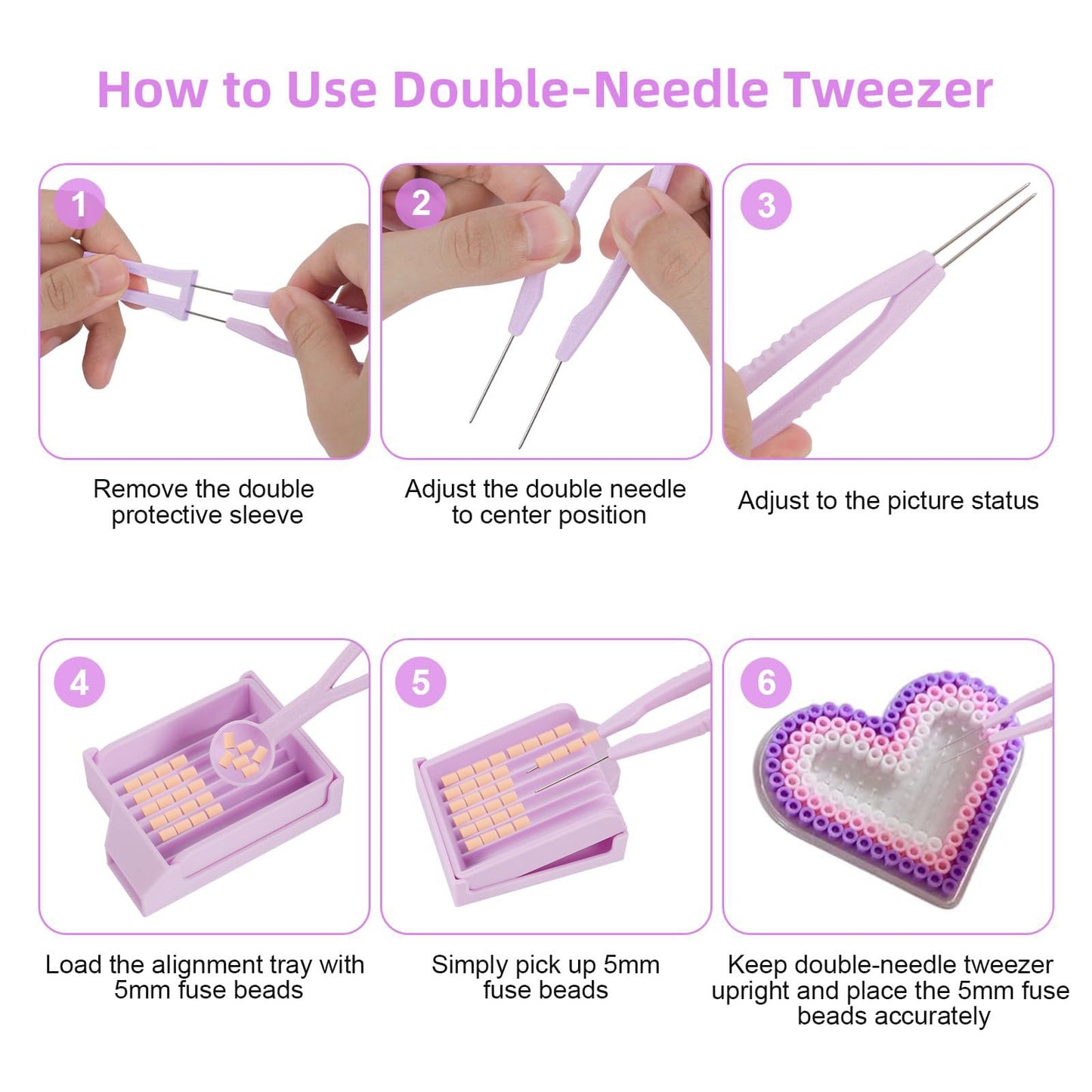 MVRPOWER Bead Kit for Perler with 5mm Beads Storage Box, Double-Needle Tweezer & Aligner Tray for Effortless Crafting