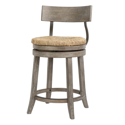 New Ridge Home Goods Farmhouse 26" Wood Counter-Height Bar Stool with Natural Seagrass Seat, Reclaimed Gray