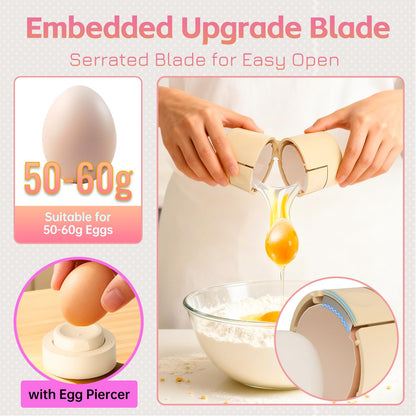2 in 1 Egg Shell Opener, Hard Boiled Egg Peeler, Cute Egg Cracker with Piercer for Raw Eggs, Egg Separator for Home Kitchen Gadgets Tool (Beige）