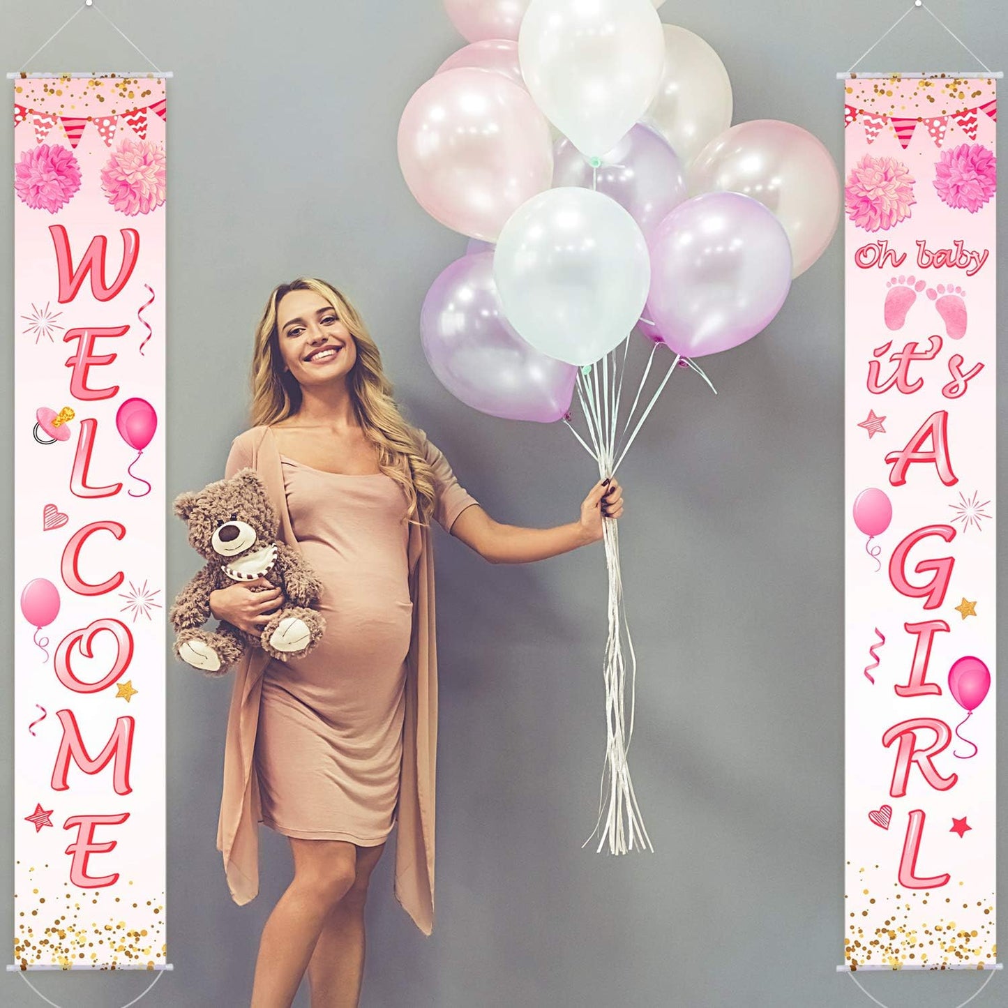 Blulu Baby Shower Decorations - 71 x 12 Inch Welcome It Is a Girl Banner Backdrop for Baby Shower Gender Reveal Party