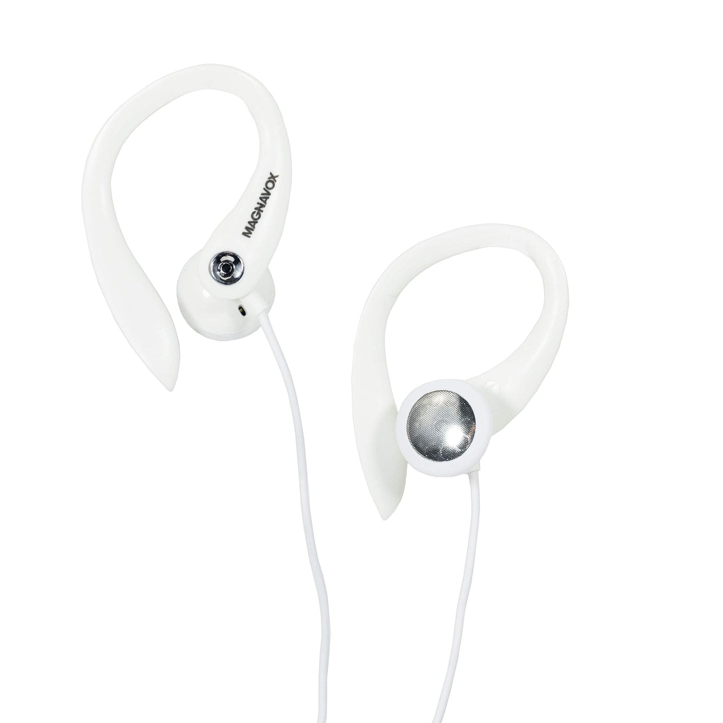 Magnavox MHP4854-WH Earhook Earbuds with Microphone - Available in Black & White - Durable Rubberized Cable