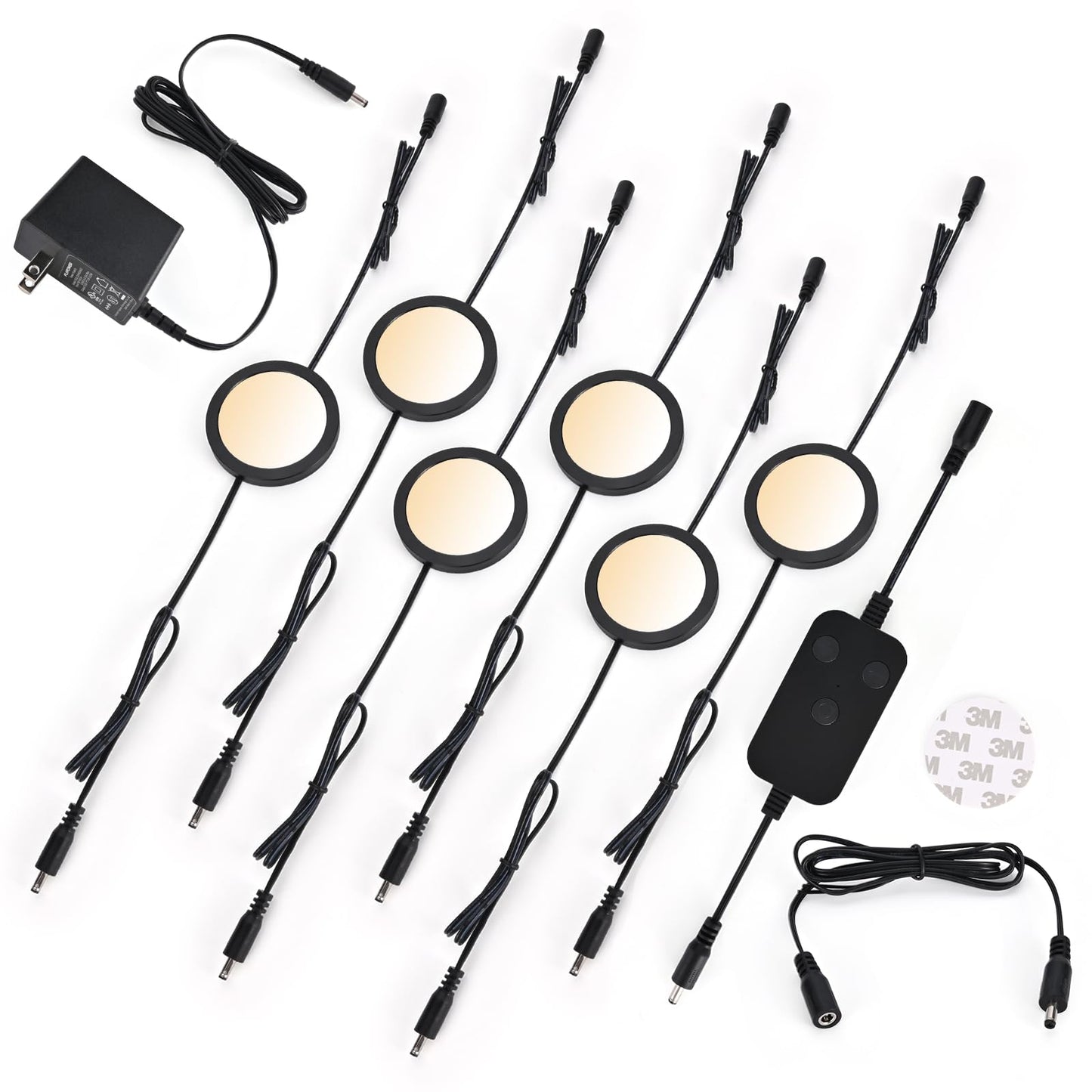 BLESSINGLUX 6pack LED Puck Light Kit, 2700-6000K Smart Round Under Cabinet Lighting with APP Control, Compatible with Alexa, Google Assistant, for Under Counter, Kitchen (Black)