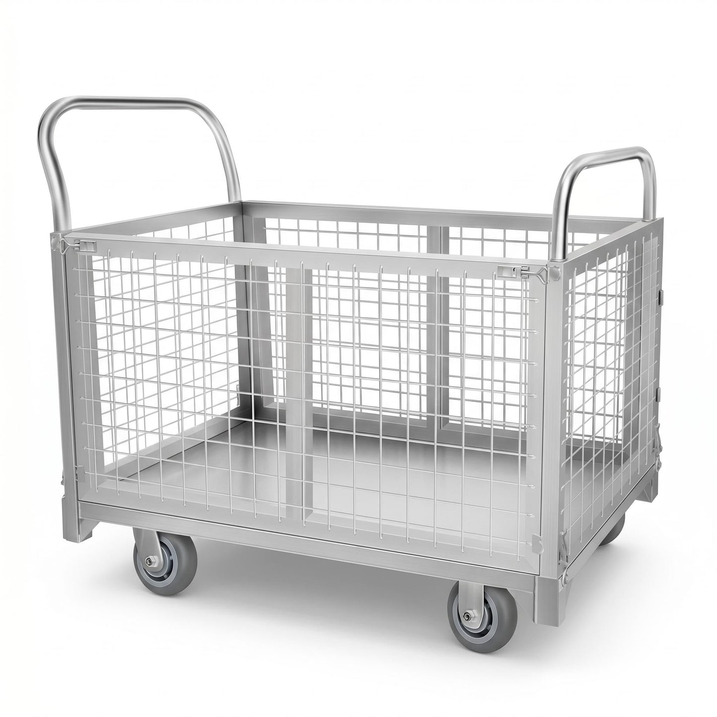 Heavy-Duty Foldable carts with cage, 39.4 x 23.6 inches Rolling cart, Capacity 2200LBS, Utility Heavy-Duty cart with Basket, for Warehouse Luggage handling, Silver