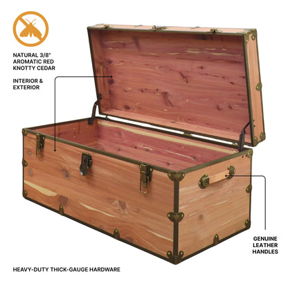 Rhino Trunk & Case Knotty Cedar Chest – XXL Storage Box, Coffee Table, End of Bed Trunk or Entryway Storage Bench – 36"x18"x18" USA-Made, Furniture Grade, Heirloom Aesthetic – Strong and Secure