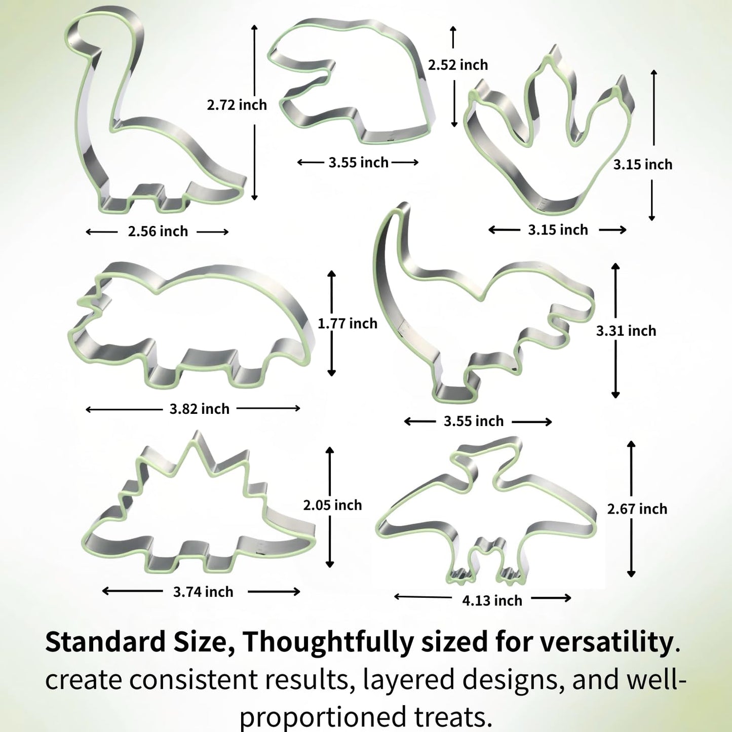 LUBTOSMN New 7 Piece Dinosaur Cookie Cutters Set with Silicone Protective Rim, Dishwasher Safe Stainless Steel Cookie Cutters for Cookies, Fondant, Sandwiches, Biscuits, Pancakes and Pastries