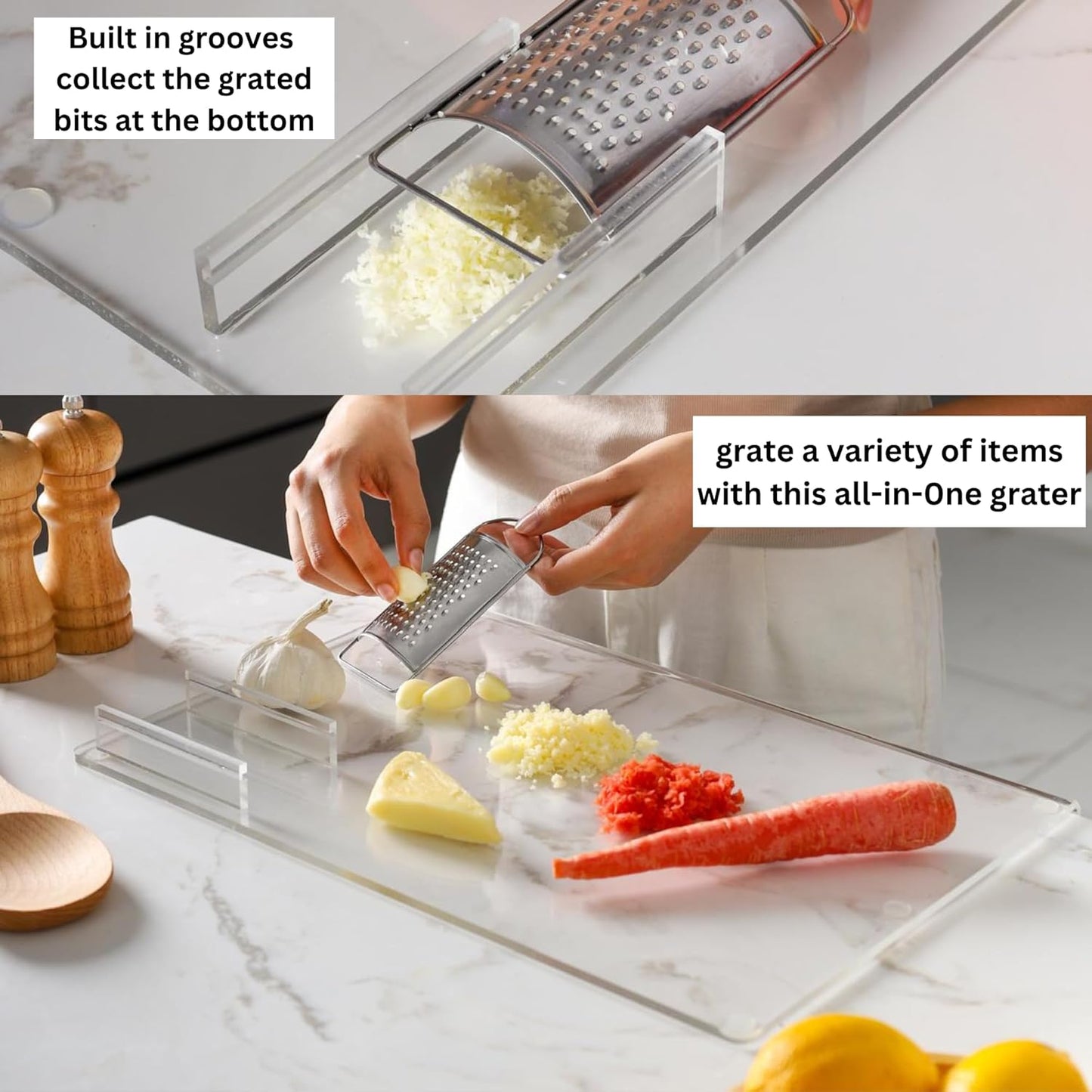 Acrylic Cutting Board With Counter Lip - Clear Cutting Board with Detachable Grater and Spoon Holder for Countertop