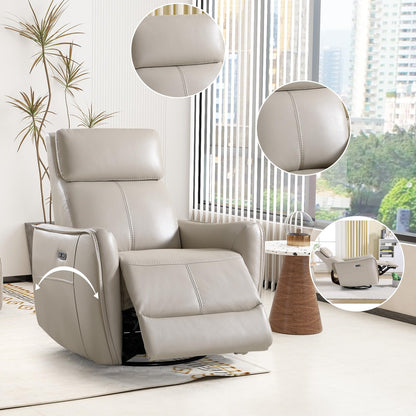 Bonzy Home Power Swivel Rocker Recliner Chair with USB Port, Wide Seat, Head & Lumbar Support, Upholstered Glider Chair for Living Room, Nursery, Silver