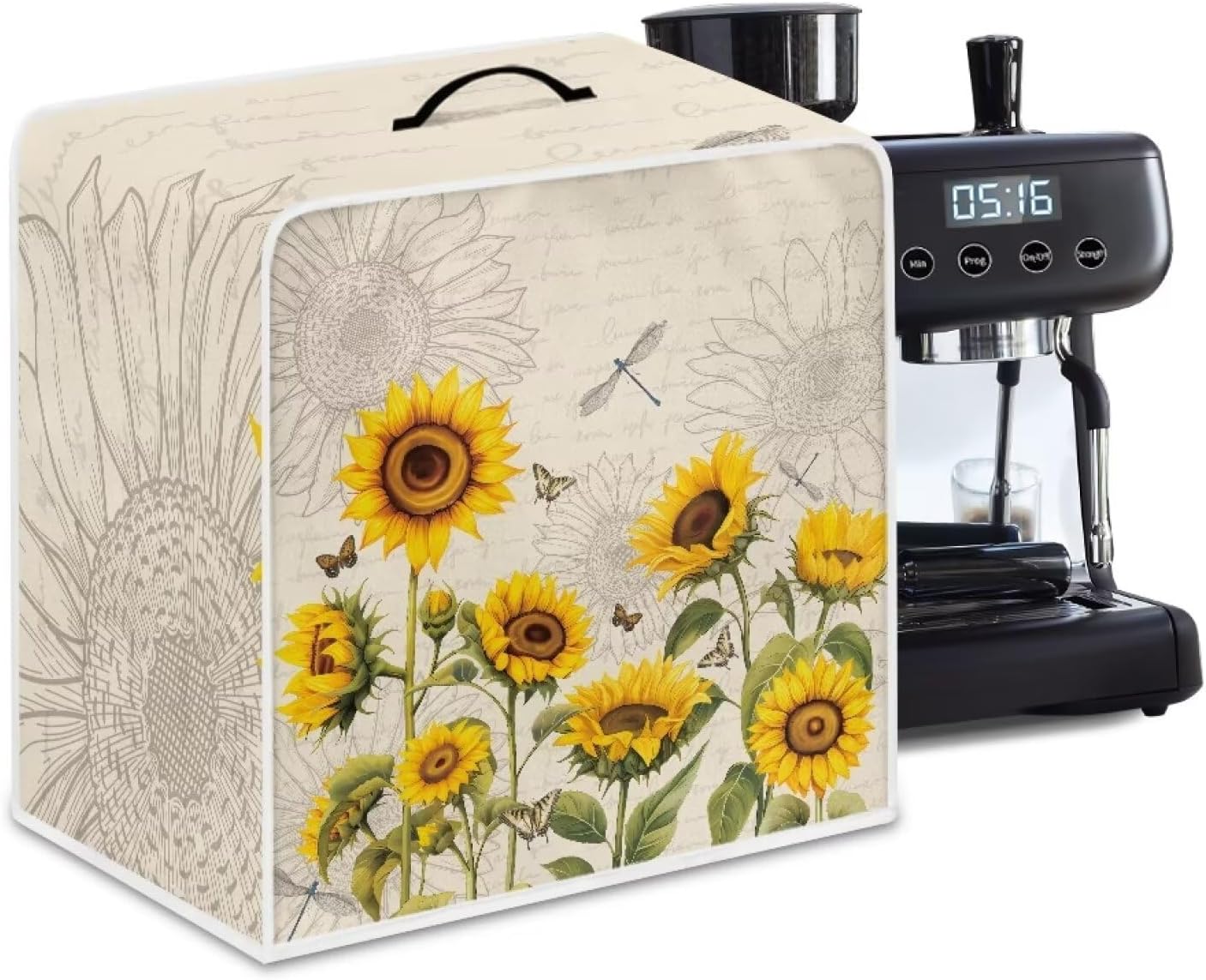 Sunflower Dustproof Waterproof Coffee Maker Cover for Small Kitchen Appliances, Fingerprint Protection Cover