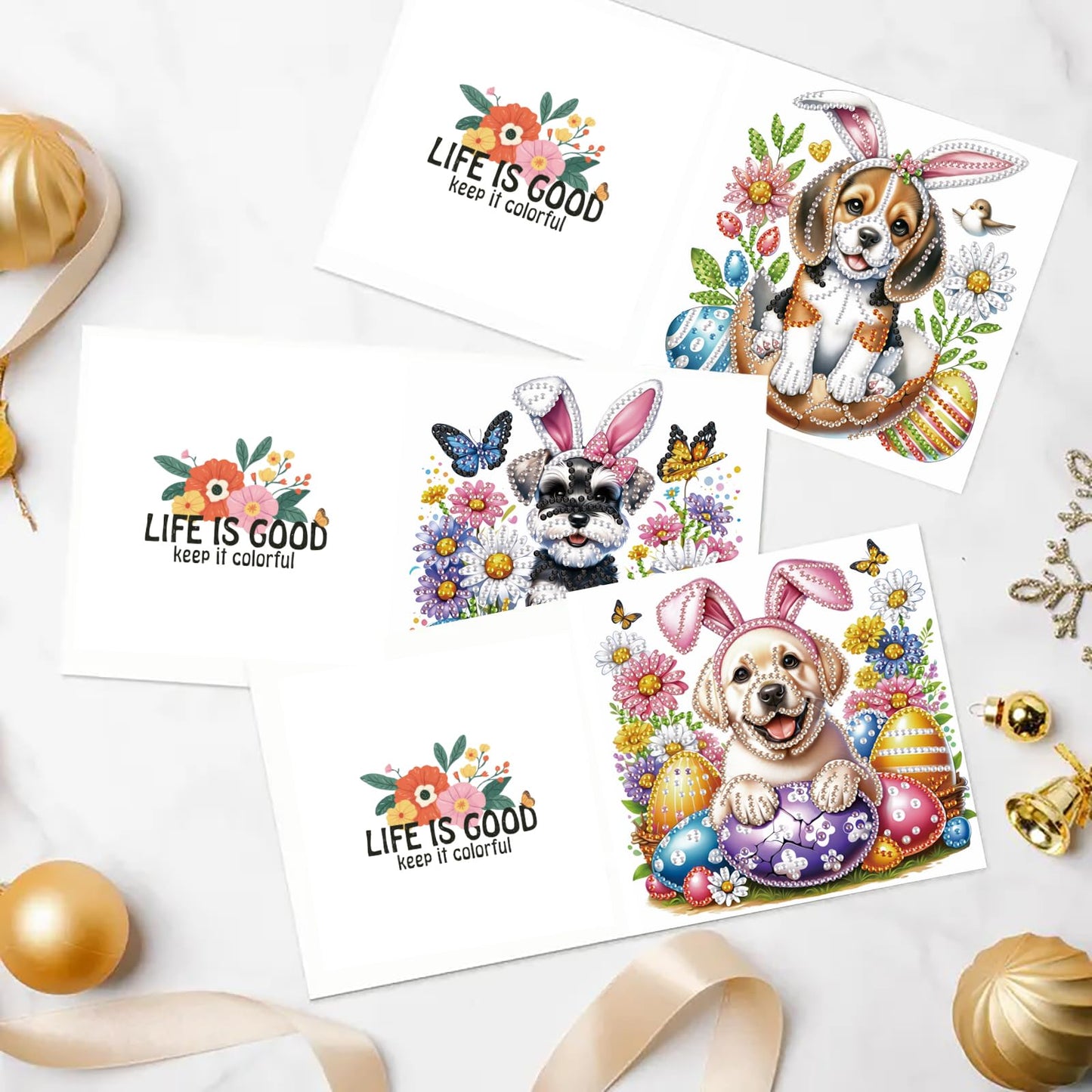 MaiYiYi 6 Pack DIY Daisy Dog Diamond Painting Cards Kit Cute Dog Diamond Art Cards Butterfly and Dogs Diamond Painting Greeting Cards for Family Friends Holiday Birthday