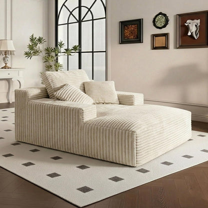 68" Chaise Lounge Chair Indoor, Corduroy Upholstered Boneless Sofa Bed, Deep Seat Sleeper Couch Reading Chairs, Oversized Comfy Cloud Sofas Couches for Living Room, Bedroom (Beige, Oversized)