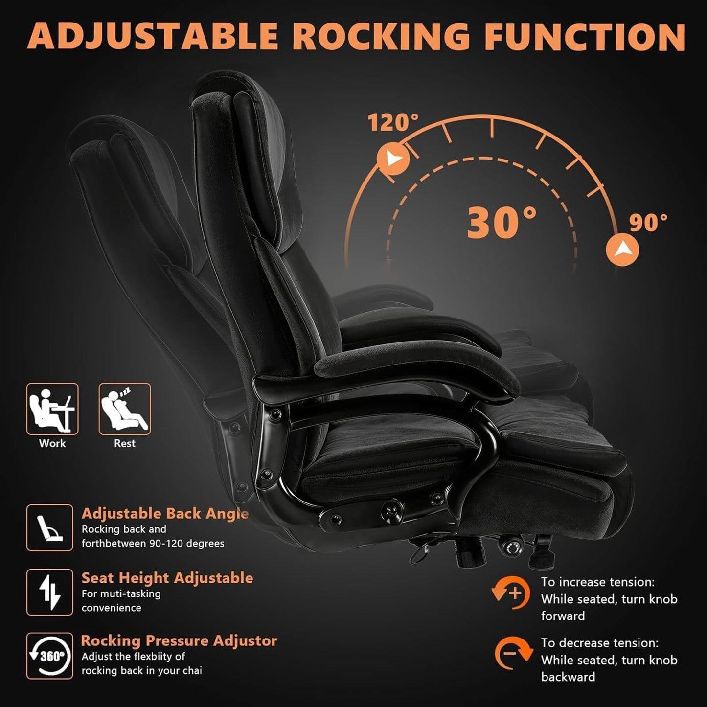 Indulgear 500lbs Fabric Big and Tall Office Chair,500lbs Heavy Duty Office Chair for Heavy People, High Back Executive Computer Chair with Adjustable Lumbar Support, Dual Rubber Wheel