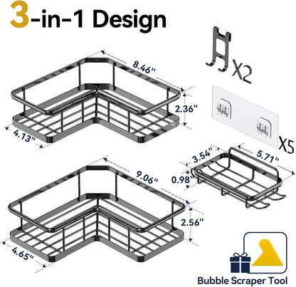 YASONIC Shower Caddy Corner - 3-Pack Rustproof Stainless Steel Shelves with Soap Holder | Black