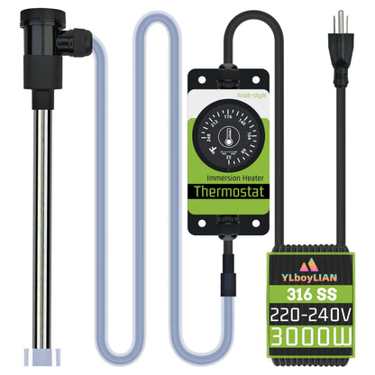 YLboyLIAN 3000W 240V Immersion Water Heater for Pool, Pond, Bathtub, Above Ground Pool, inground Pool, Spa, Hot Tub & Baptism Tubs – Portable Electric Submersible Heater with Knob-Style Thermostat