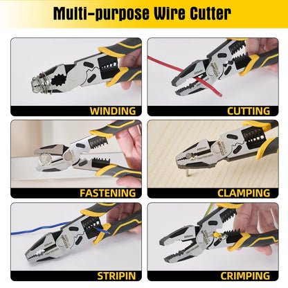 Fancytool Linesman Pliers Wire Stripper Crimper Cutter Combination Tool, 9" 6-in-1 Heavy Duty Cr-V Steel Pliers for Gripping, Stripping, Crimping, Electrical Work